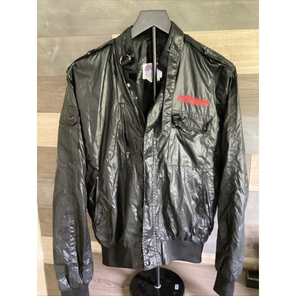 Vtg 80s MVP Sears Automotive High Performance Nylon Cafe Racer Jacket black Sz M